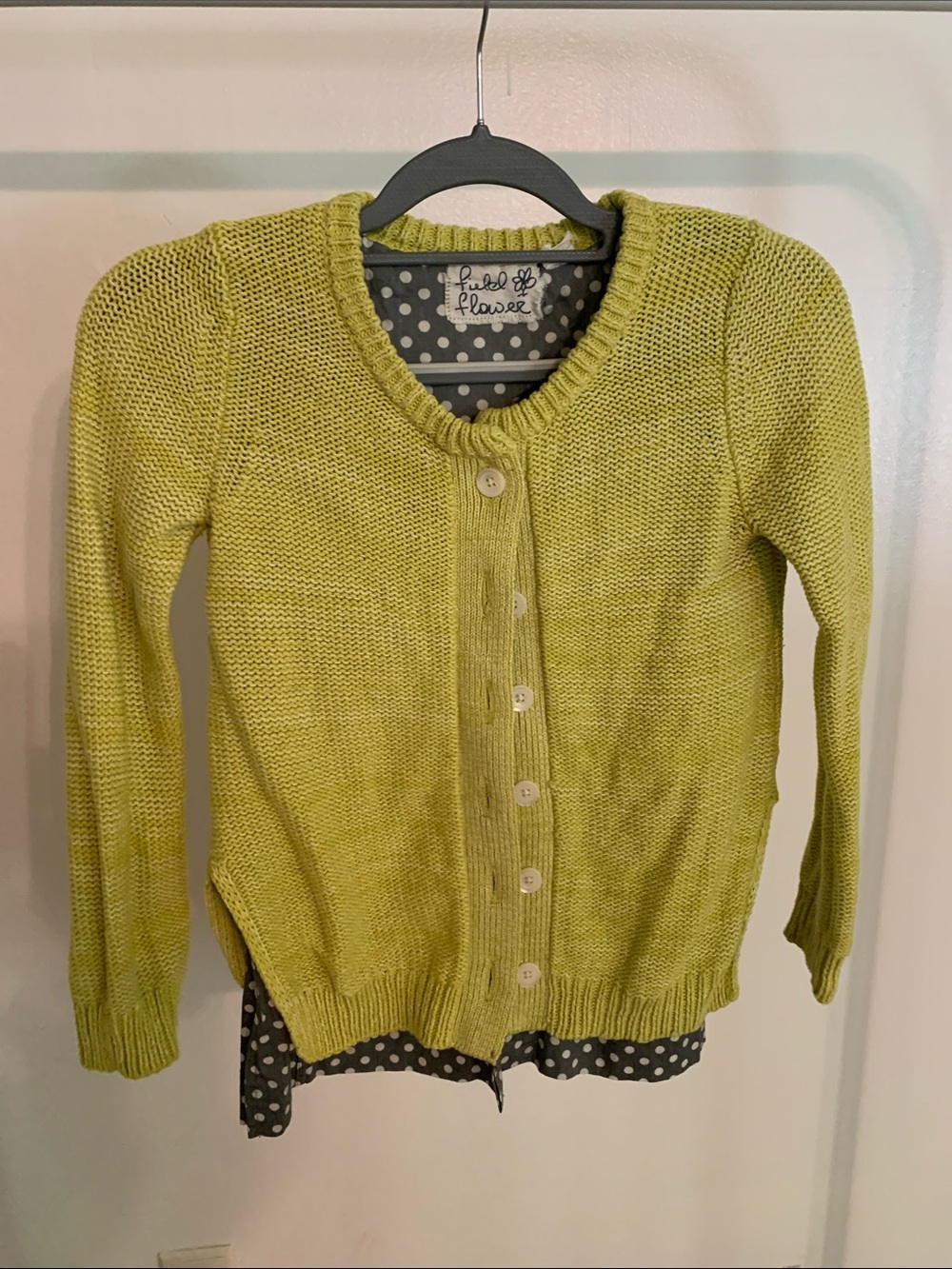 Petite Fleur Lime Green Button-Up Knit Cardigan